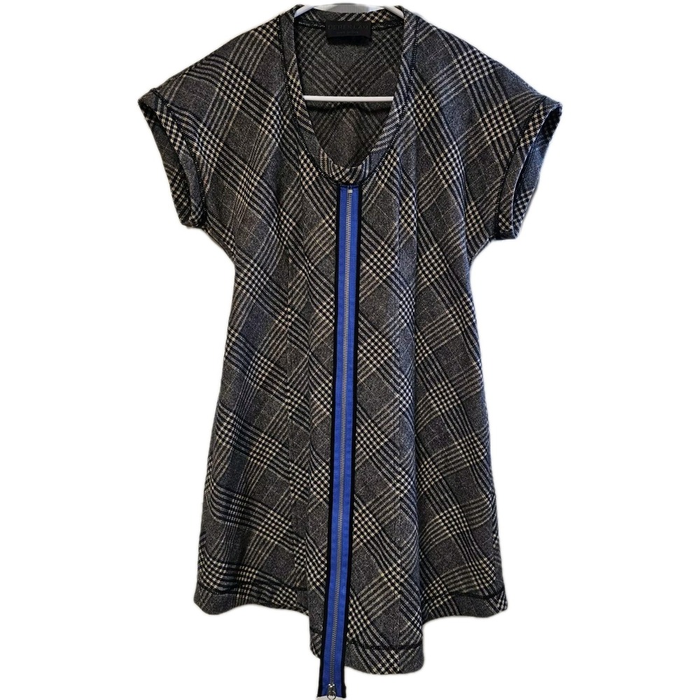 Derek Lam Women's Short Sleeve Zipper Midi Dress Plaid Size 6 Wool Blend EUC